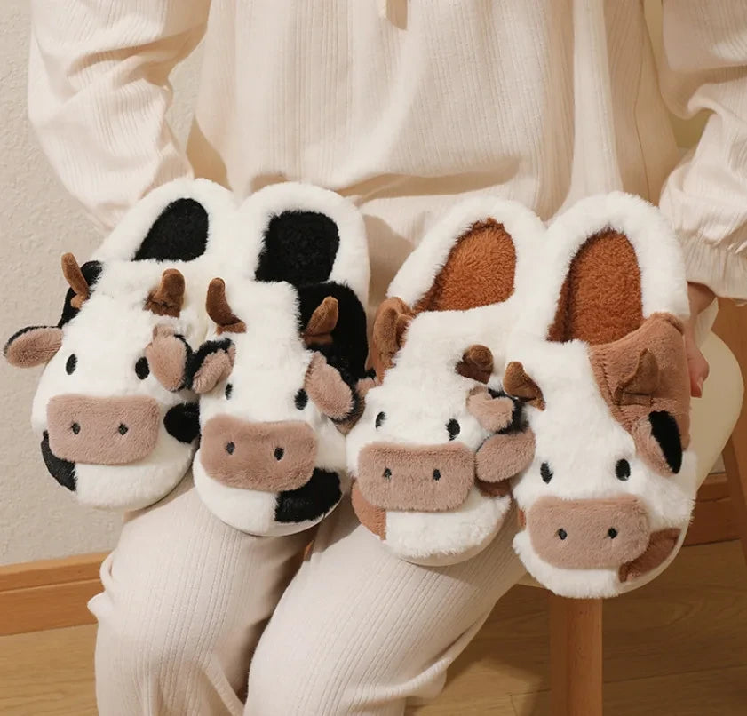 Plush Cartoon Cow Slippers