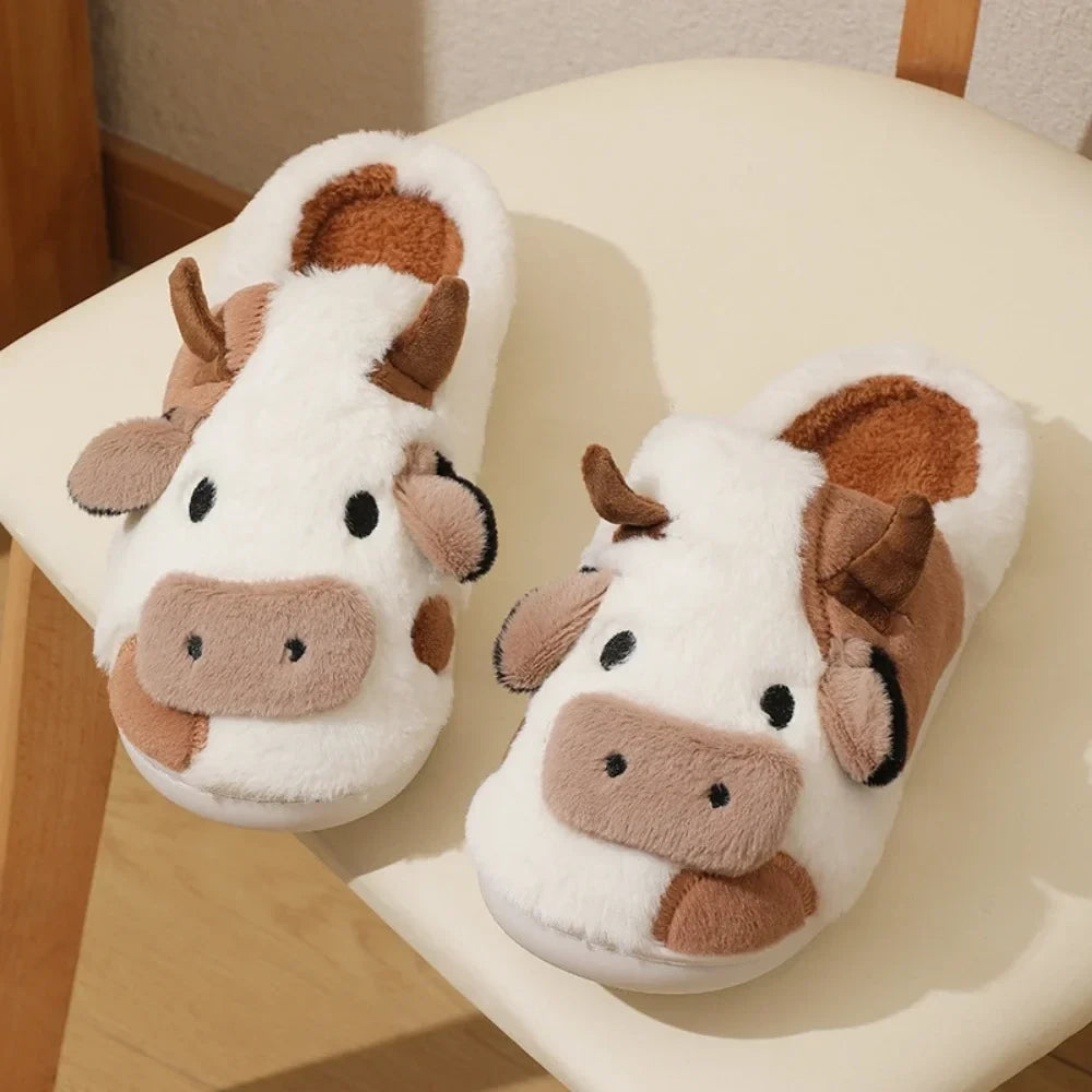 Plush Cartoon Cow Slippers