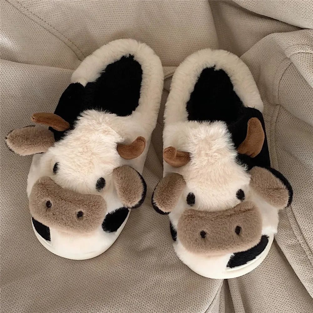 Plush Cartoon Cow Slippers