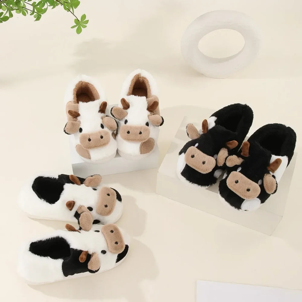 Plush Cartoon Cow Slippers